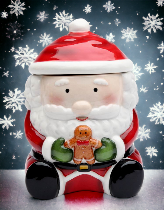 Ceramic Santa With Gingerbread Man Candy Jar Home Décor Gift for Her Gift for Mom Kitchen Décor Christmas Décor