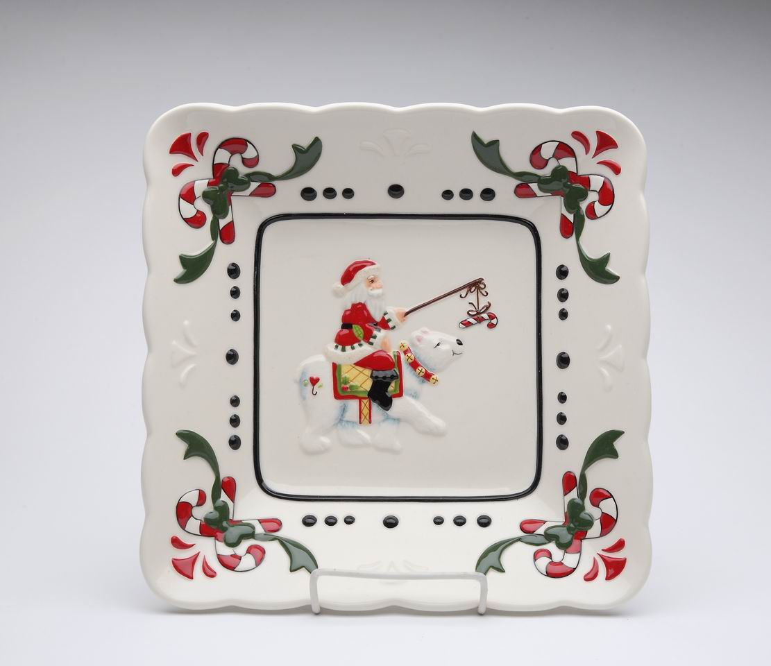 Ceramic Santa With Polar Bear 10’’ Plate Home Décor Gift for Her Gift for Mom Kitchen Décor Christmas Décor - Plates