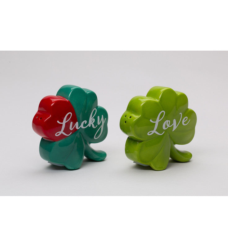Ceramic Shamrock Lucky Love Salt and Pepper Shakers Saint Patrick’s Day Decor Irish Decor Gift for Her - Salt & Pepper