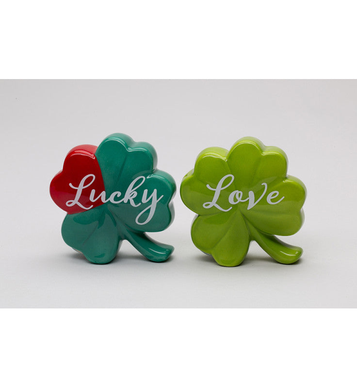 Ceramic Shamrock Lucky Love Salt and Pepper Shakers Saint Patrick’s Day Decor Irish Decor Gift for Her - Salt & Pepper