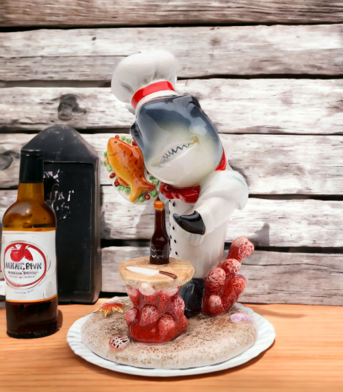 Ceramic Shark Chef Figurine Home Decor Restaurant Decor Kitchen Decor Gift for Chef Gift for Mom Gift for Him - Figurine