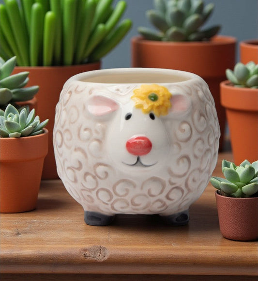 Ceramic Sheep with Sunflower Bowl or Indoor Planter Home Décor Gift for Her Gift for Mom Kitchen Décor Farmhouse Decor