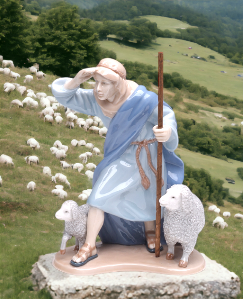 Ceramic Shepherd with Sheep Figurine Religious Décor Religious Gift Church Décor Church Gift Baptism Gift - Figurine