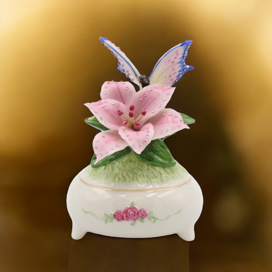 Ceramic Shimmering Butterfly Music Box Playing ’Fur Elise’ Gift for Her Home Decor - Music box