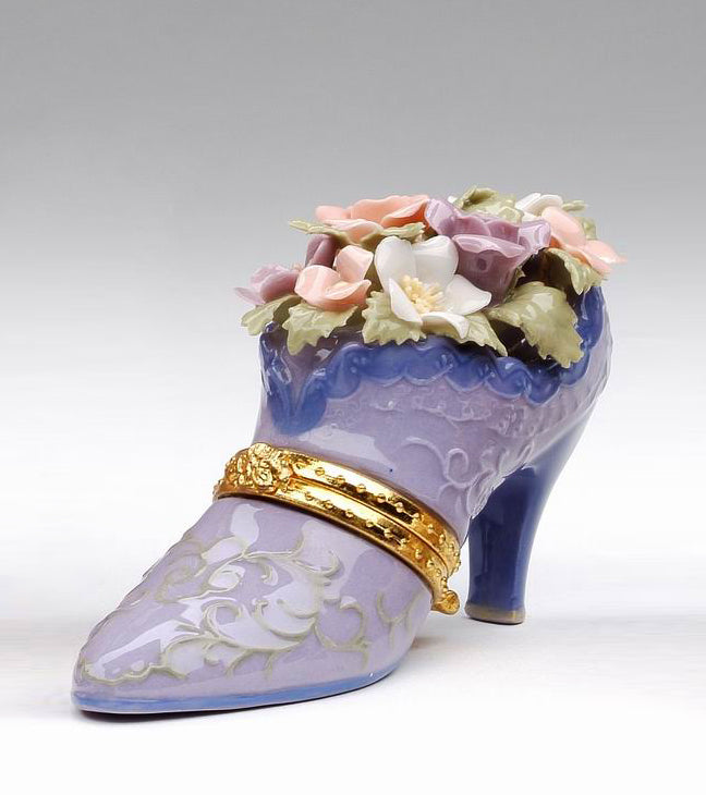 Ceramic Shoe Filled with Flowers Hinge Box Shoe Lover Gift Vanity Decor Gift for Her Gift for Mom - hinge box