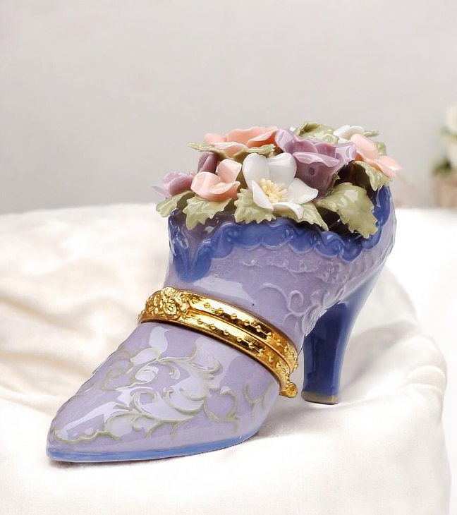 Ceramic Shoe Filled with Flowers Hinge Box Shoe Lover Gift Vanity Decor Gift for Her Gift for Mom - hinge box