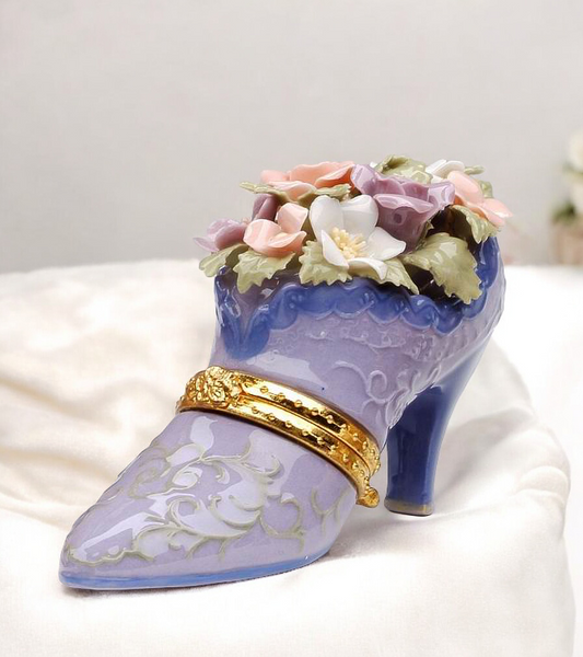 Ceramic Shoe Filled with Flowers Hinge Box Shoe Lover Gift Vanity Decor Gift for Her Gift for Mom - hinge box