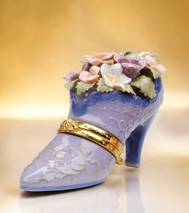 Ceramic Shoe Filled with Flowers Hinge Box Shoe Lover Gift Vanity Decor Gift for Her Gift for Mom - hinge box