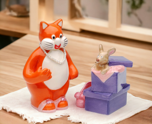 Ceramic Shopping Cat and Mouse Salt And Pepper Home Décor Gift for Her Gift for Mom Kitchen Décor Cat Lovers Gift Pet