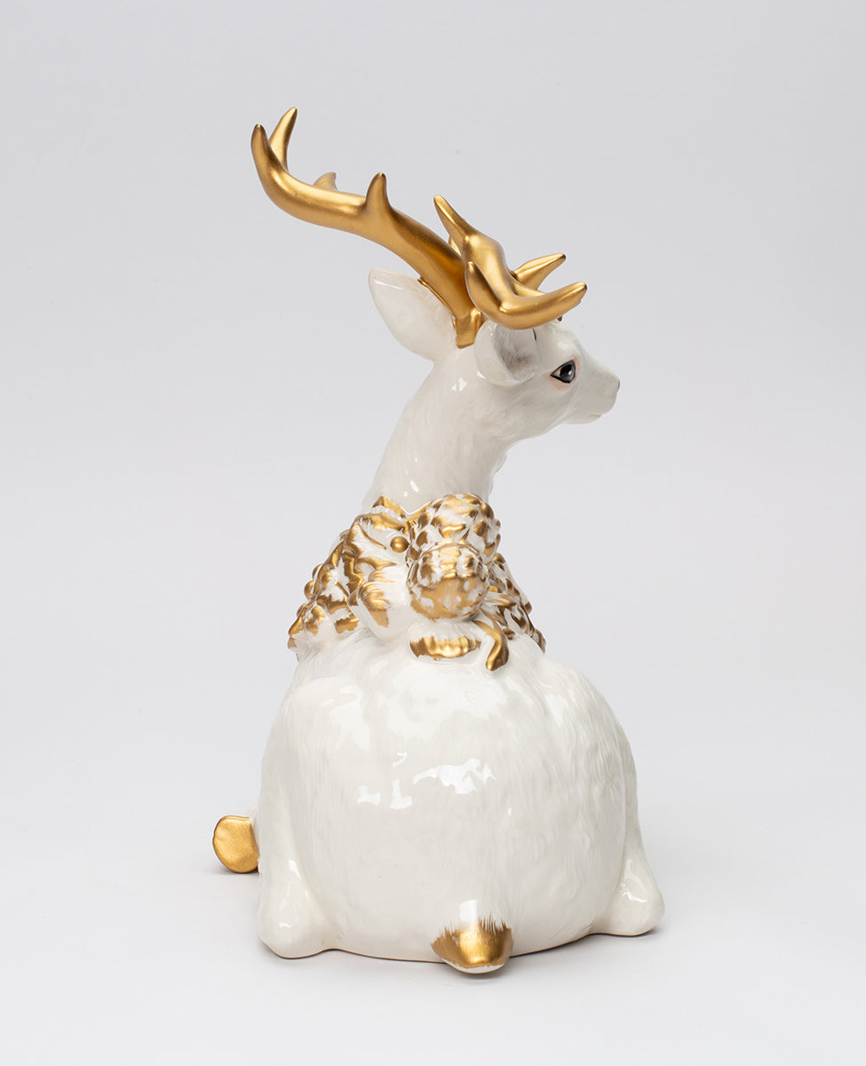 Ceramic Sitting Reindeer With Gold Accent Christmas Decor Gift for Mom - Figurine