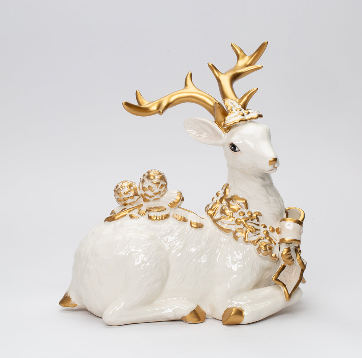 Ceramic Sitting Reindeer With Gold Accent Christmas Decor Gift for Mom - Figurine