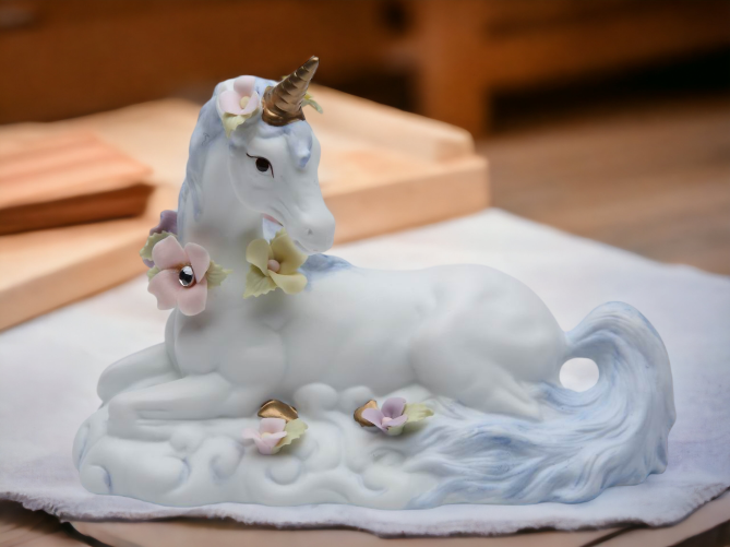Ceramic Sitting Unicorn Figurine Home Decor Gift for Her Gift for Daughter Bedroom Decor Fantasy Decor Vintage Decor