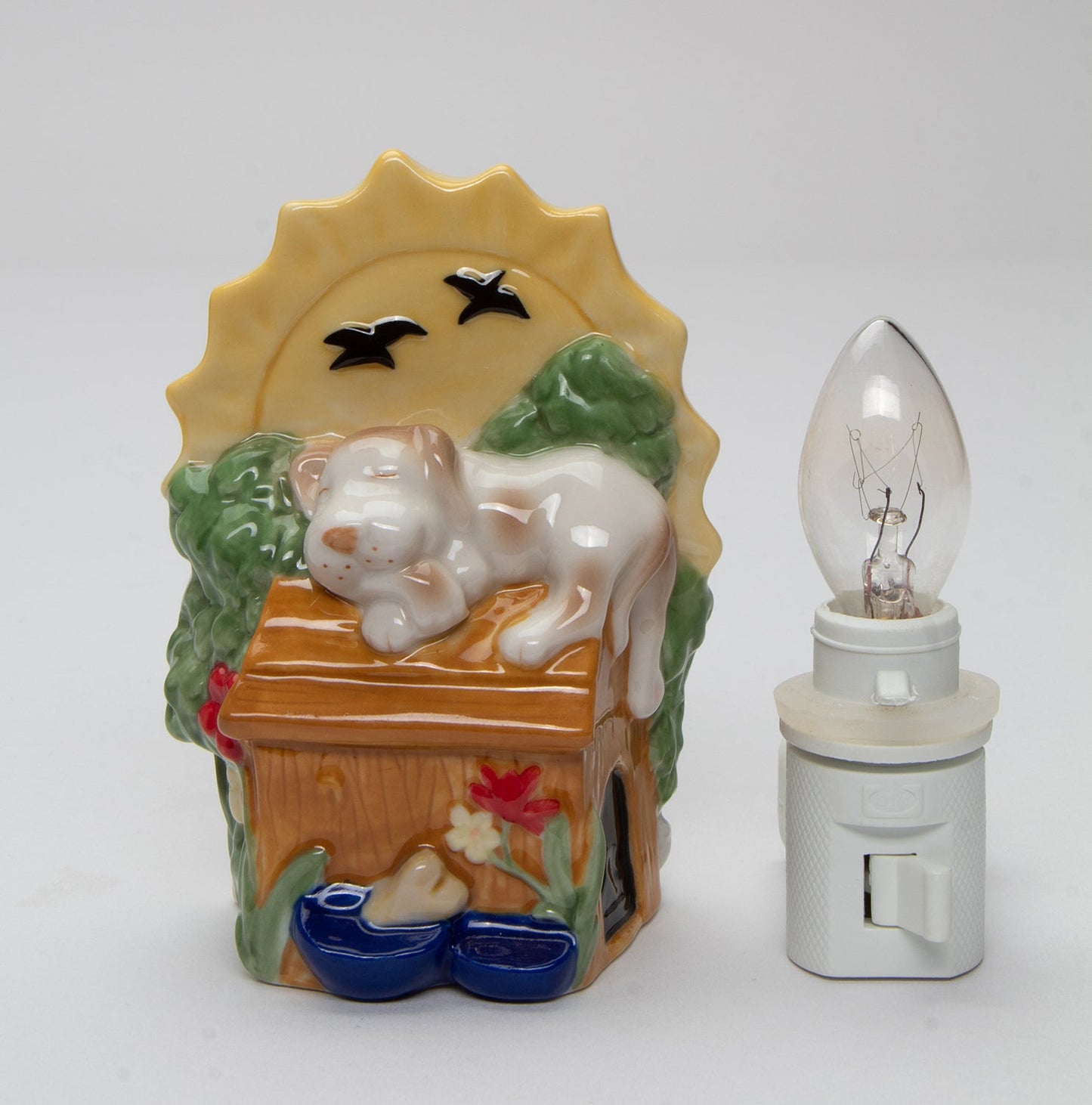 Ceramic Sleeping Dog on Doghouse Plug-In Nightlight Home Décor Nursery Room Décor Baby Registry Gift Gift for Dog Lover