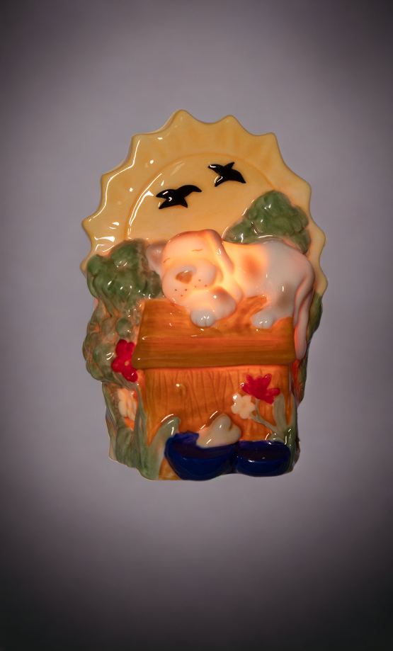 Ceramic Sleeping Dog on Doghouse Plug-In Nightlight Home Décor Nursery Room Décor Baby Registry Gift Gift for Dog Lover