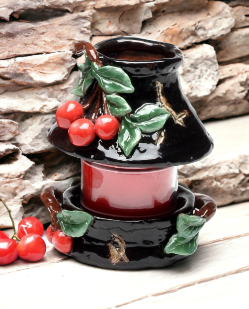 Ceramic Small Cherry Candle Holder (Candle NOT Included) Home Décor Gift for Her Gift for Mom Farmhouse Décor Nature