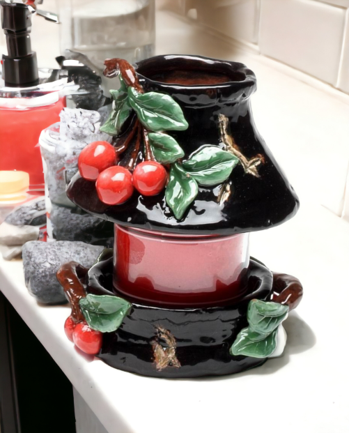 Ceramic Small Cherry Candle Holder (Candle NOT Included) Home Décor Gift for Her Gift for Mom Farmhouse Décor Nature
