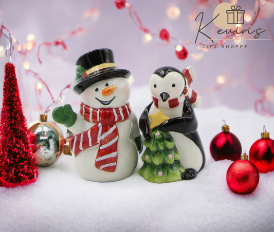 Ceramic Snowman and Penguin Ceramic Salt and Pepper Shakers Home Décor Gift for Her Gift for Mom Kitchen Décor