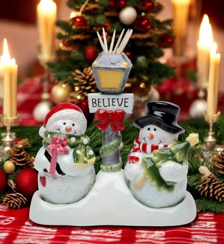 Ceramic Snowman Salt & Pepper And Toothpick Holder Home Décor Gift for Her Gift for Mom Kitchen Décor Christmas Décor