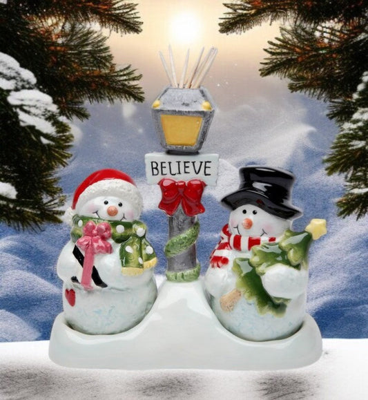Ceramic Snowman Salt & Pepper And Toothpick Holder Home Décor Gift for Her Gift for Mom Kitchen Décor Christmas Décor
