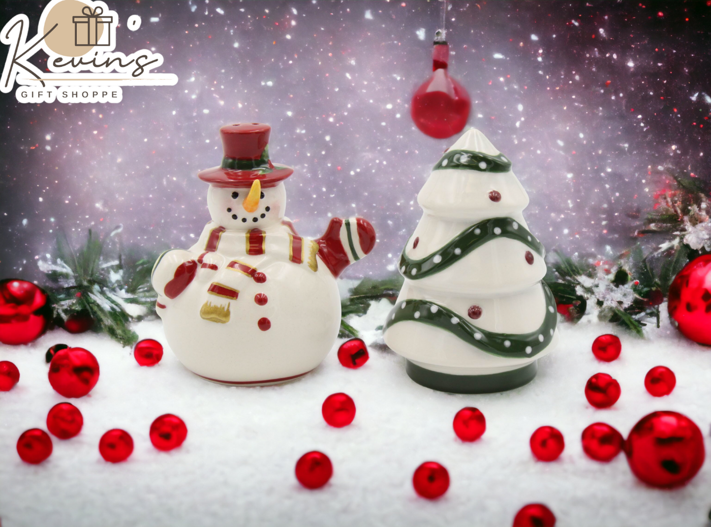 Ceramic Snowman with Christmas Tree Salt and Pepper Shakers Home Décor Gift for Her Gift for Mom Kitchen Décor