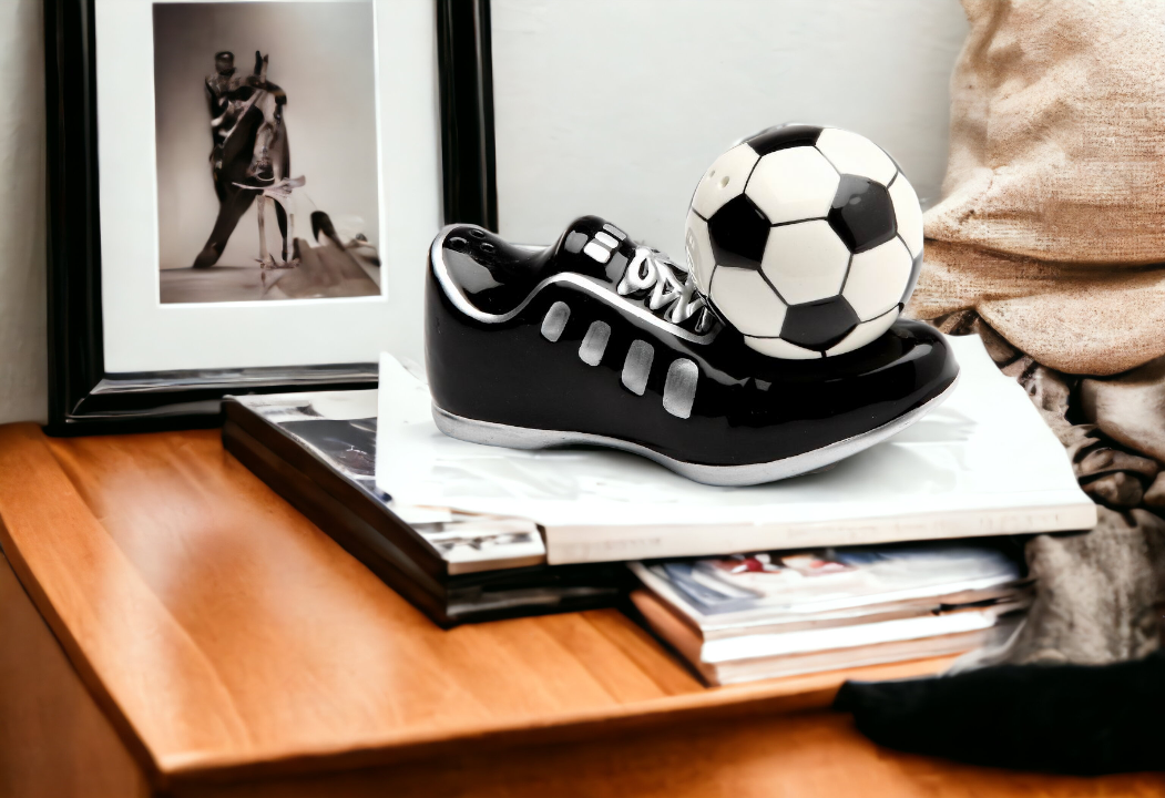 Ceramic Soccer Ball and Cleats Salt and Pepper Shakers Home Décor Gift for Him Gift for Dad Kitchen Décor Game Room