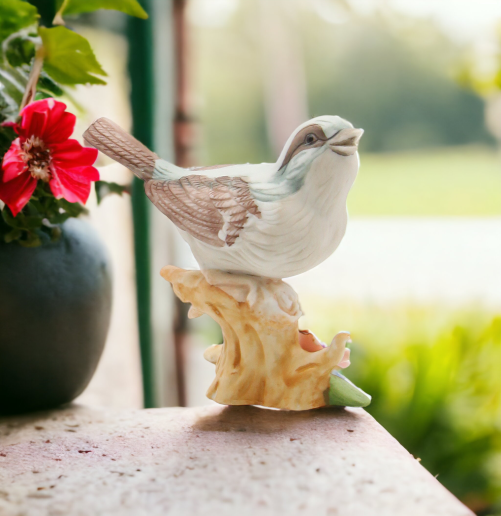 Ceramic Sparrow Bird with Flower Figurine Home Décor Gift for Her Gift for Mom Kitchen Décor Birdwatcher Gift Vintage