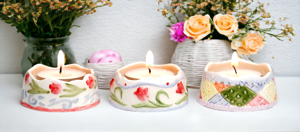 Ceramic Spring Tealight Candle Holders-Set of 3 Home Décor Gift for Her Gift for Mom Kitchen Décor Spring Décor Easter