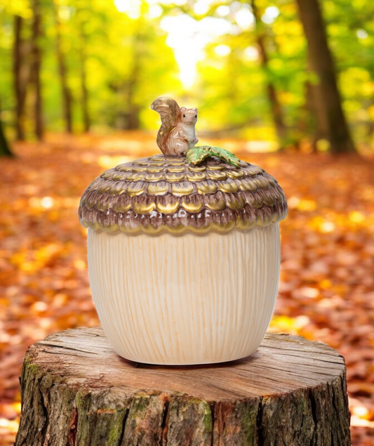 Ceramic Squirrel on Top of Acorn Candy Jar Fall Decor Christmas Decor Farmhouse Kitchen Decor - candy jar