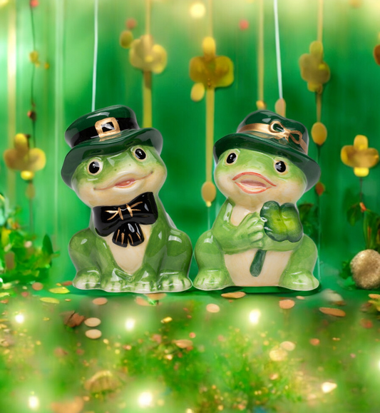 Ceramic St. Patrick Frog Couple Salt and Pepper Shakers Irish Kitchen Decor Gift for Her Frog Lover Gift - Salt &