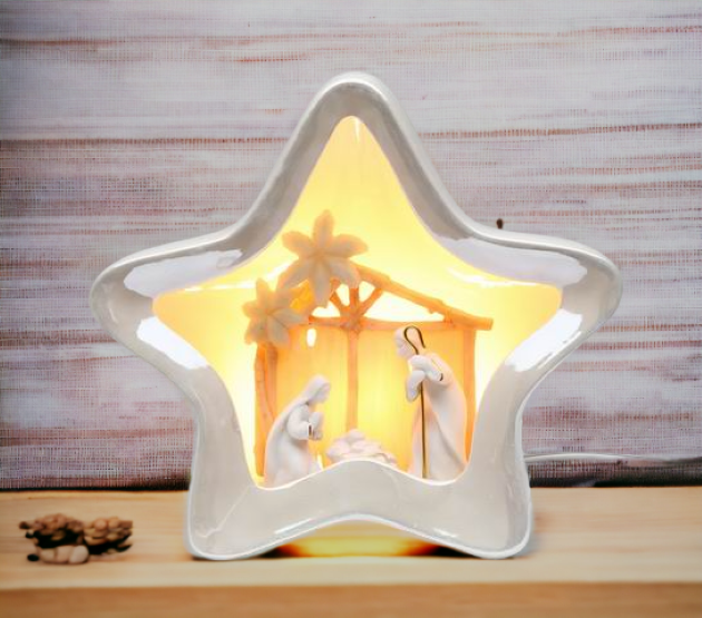 Ceramic Star Shape Nativity Night Light Home Décor Religious Décor Religious Gift Church Décor Baptism Gift - Night