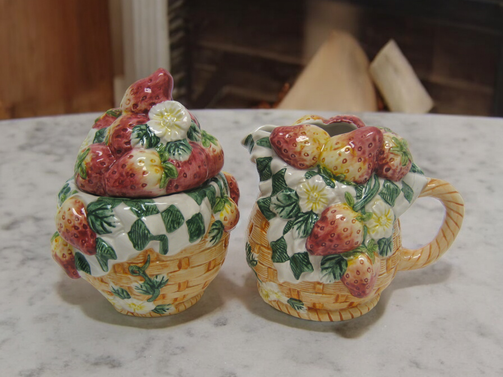 Ceramic Strawberry Sugar and Creamer Set Kitchen Decor Tea Set Decor Gift for Her Gift for Mom - Sugar Bowls & Creamers
