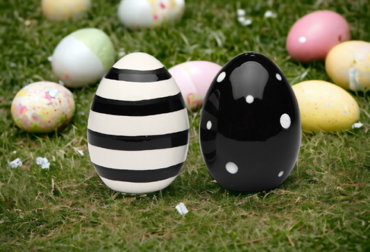 Ceramic Striped and Dotted Black and White Easter Eggs Salt and Pepper Shakers Gift for Her Gift for Mom Kitchen Décor