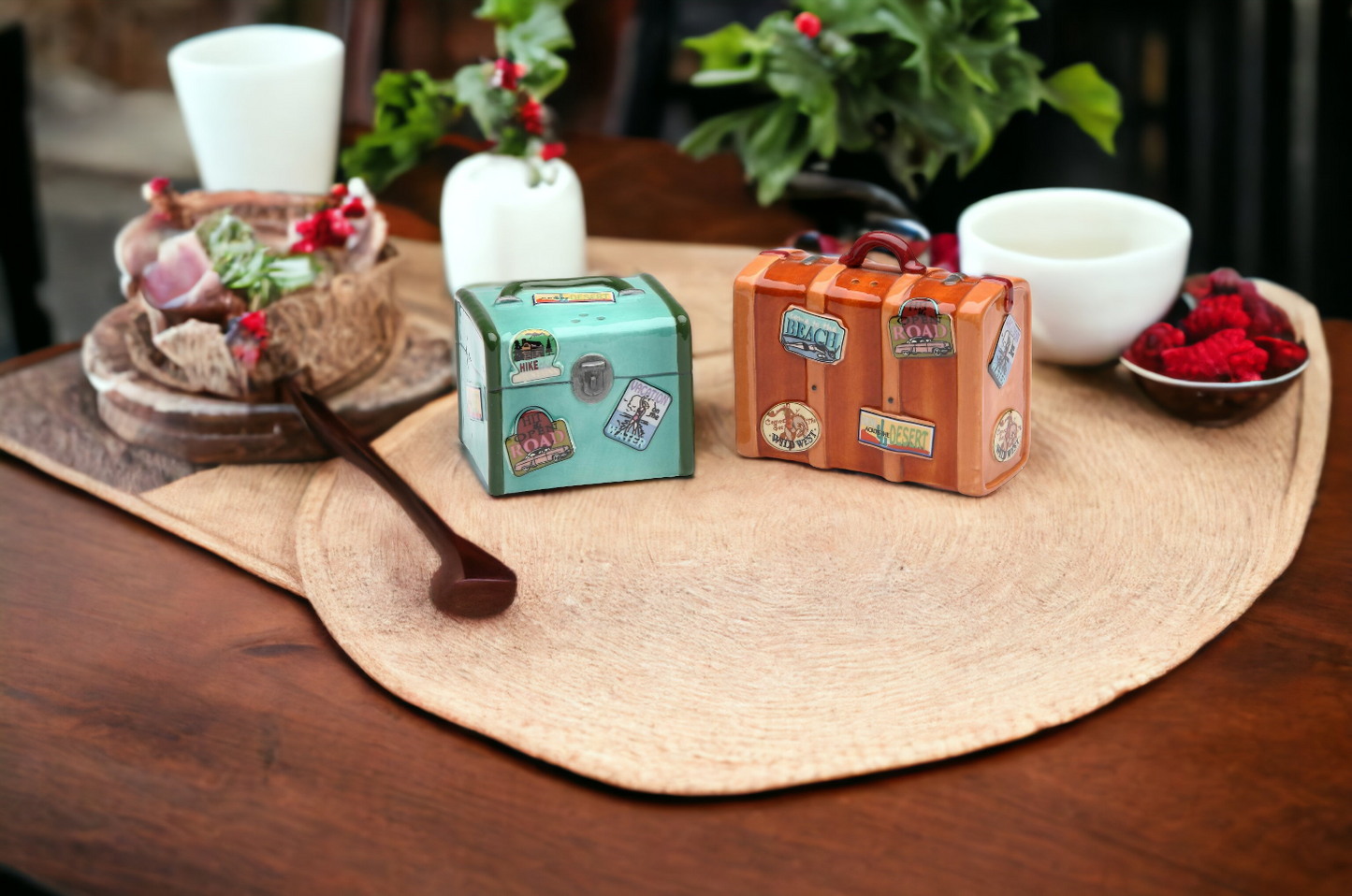 Ceramic Suitcase Luggage Salt & Pepper Shakers Home Décor Gift for World Traveler Gift for Her Gift for Mom Kitchen
