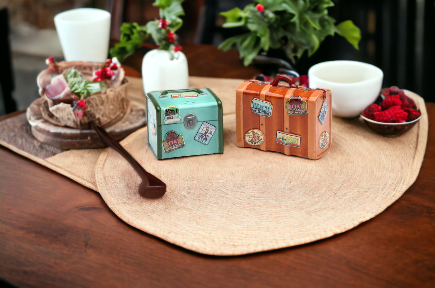 Ceramic Suitcase Luggage Salt & Pepper Shakers Home Décor Gift for World Traveler Gift for Her Gift for Mom Kitchen