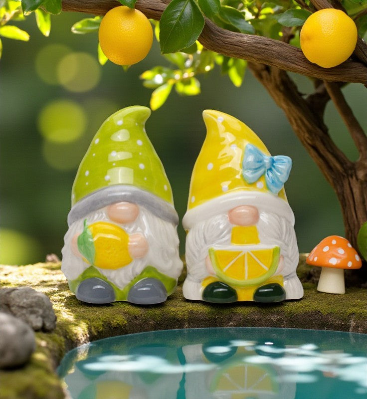 Ceramic Summer Lemon Gnome Salt and Pepper Shakers Gnome Lover Gift Fairy Garden Decor Summer Decor Kitchen Decor