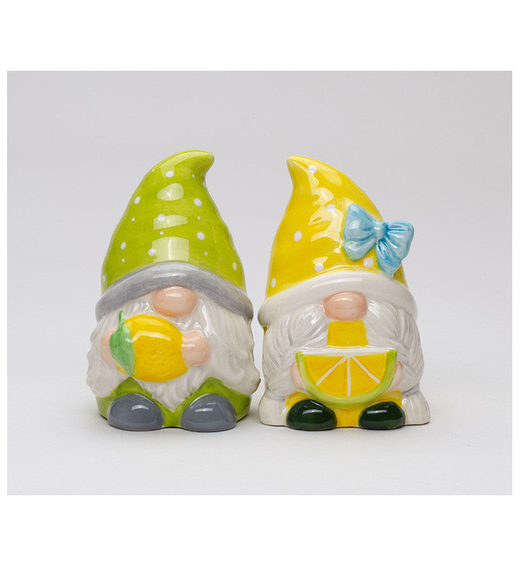 Ceramic Summer Lemon Gnome Salt and Pepper Shakers Gnome Lover Gift Fairy Garden Decor Summer Decor Kitchen Decor