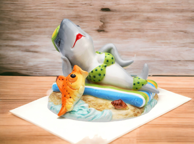 Ceramic Sunbathing Shark on the Beach Figurine Gift for Her Gift for Mom Home Decor Shark Lover Gift Summer Decor