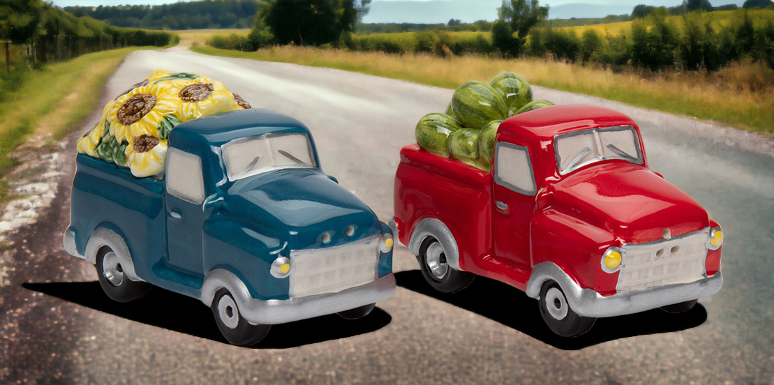 Ceramic Sunflower And Watermelon Truck Salt And Pepper Farmhouse Décor Gift for Her Gift for Mom Kitchen Décor Summer