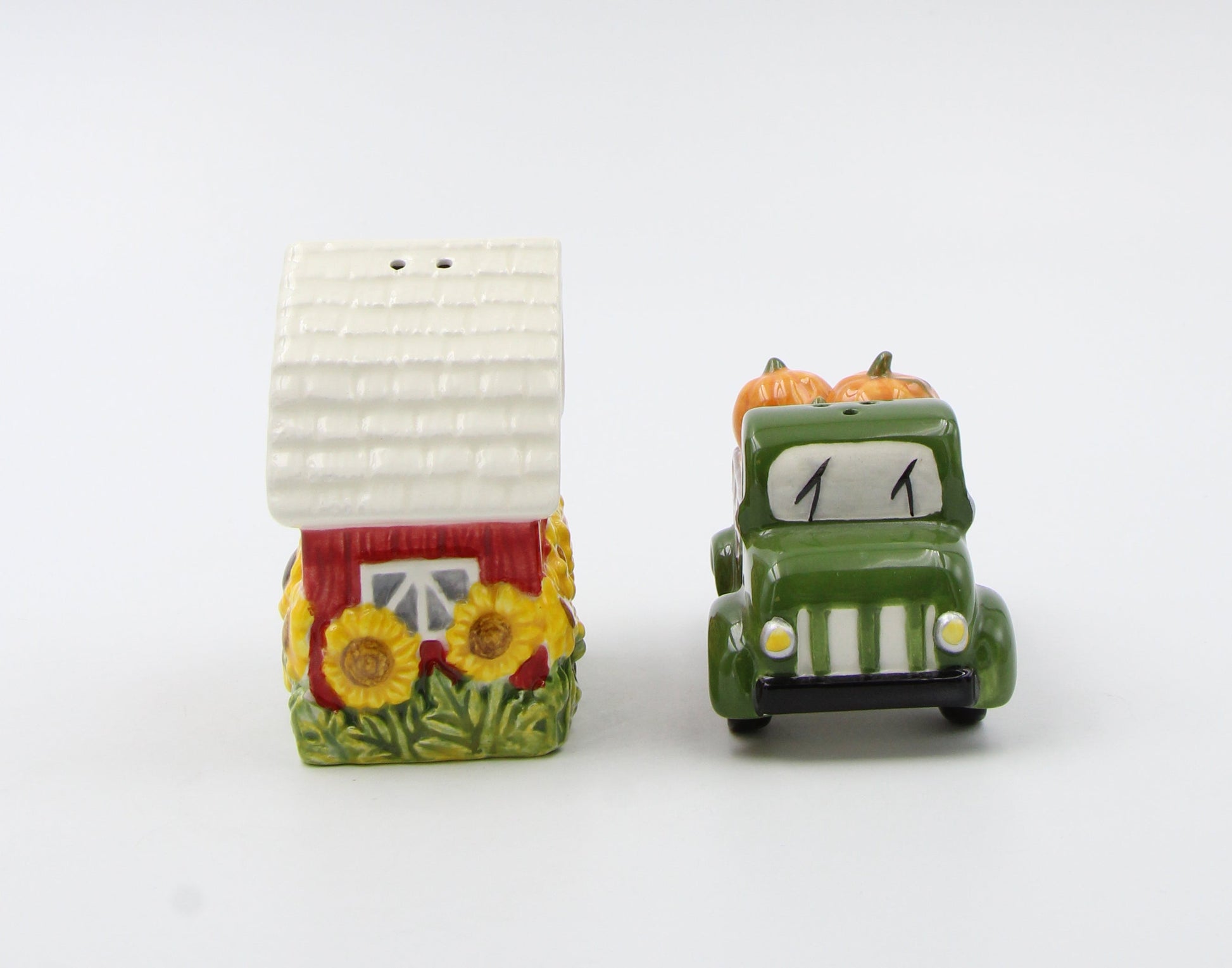 Ceramic Sunflower Barn and Red Pickup Truck With Pumpkins Salt and Pepper Shakers Gift for Her or Mom Fall Décor