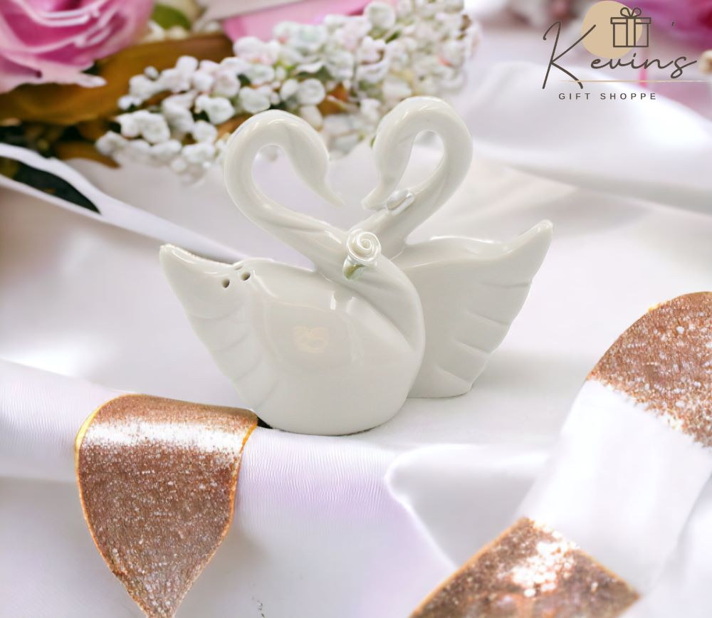 Ceramic Swan Couple Salt & Pepper Shakers Wedding Décor or Gift Wedding Favor Anniversary Décor or Gift Home Décor