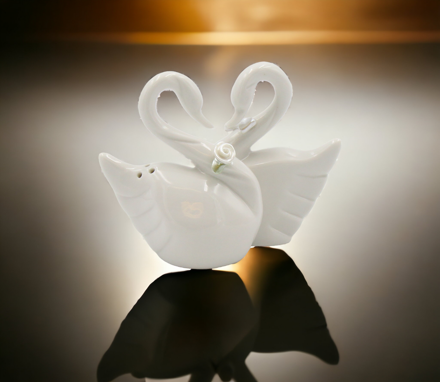 Ceramic Swan Couple Salt & Pepper Shakers Wedding Décor or Gift Wedding Favor Anniversary Décor or Gift Home Décor