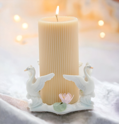 Ceramic Swan Pillar Candle Holder Wedding Décor or Gift Anniversary Décor or Gift Romantic Home Décor Vanity Decor