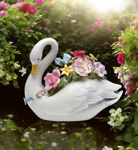 Ceramic Swan with Flowers Music Box Playing ’Swan Lake’ Gift for Her Gift for Mom Wedding Gift Anniversary Gift - Music