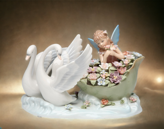 Ceramic Swans With Fairy Music Box Home Décor Gift for Her Gift for Mom Nature Lover Décor Cottagecore - Music Boxes