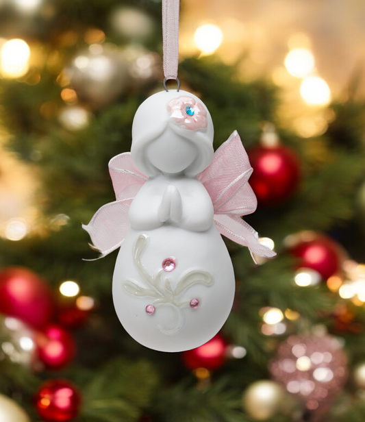Ceramic Sweet Little Prayer Angel with Ribbon Wings Ornament Home Décor Religious Décor Religious Gift Church Décor