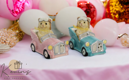 Ceramic Teddy Bear Couple Driving Car Salt and Pepper Shakers Home Décor Gift for Her Gift for Mom Kitchen Décor - Salt