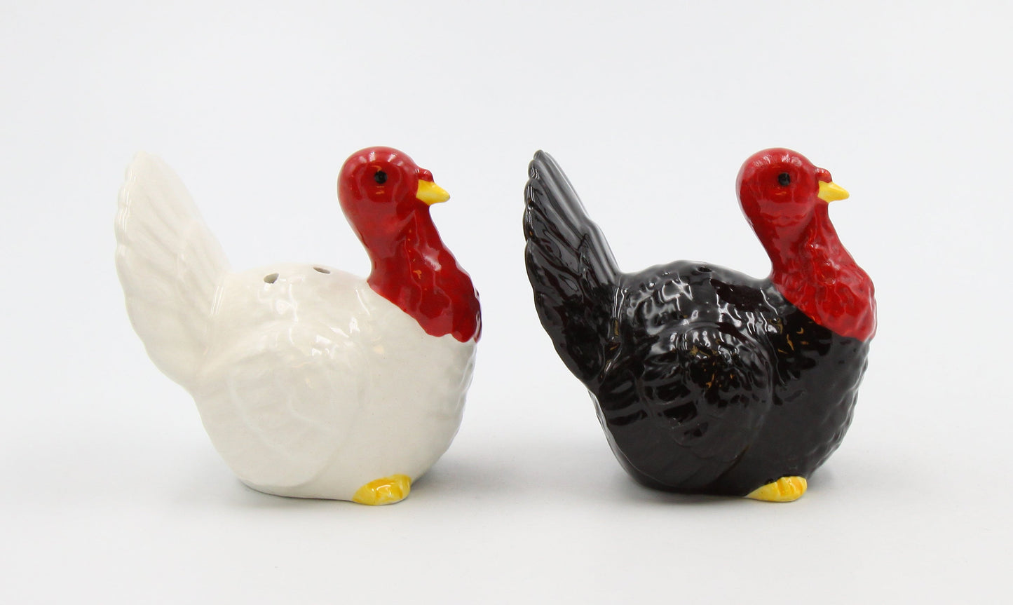 Ceramic Thanksgiving Small White & Black Turkey Salt And Pepper Shakers Home Décor Gift for Her Gift for Mom Kitchen