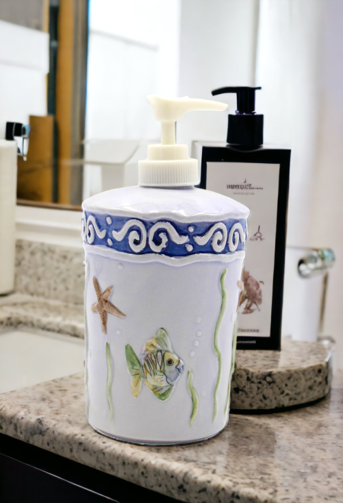 Ceramic Tropical Fish Soap Pump Home Décor Gift for Her Gift for Mom Vanity Décor - Soap Pump