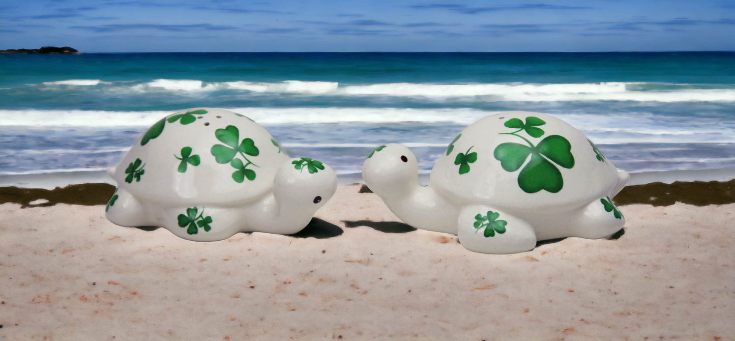 Ceramic Turtles with Shamrock Design Salt and Pepper Shakers Home Décor Gift for Her Mom Kitchen Décor Irish Saint