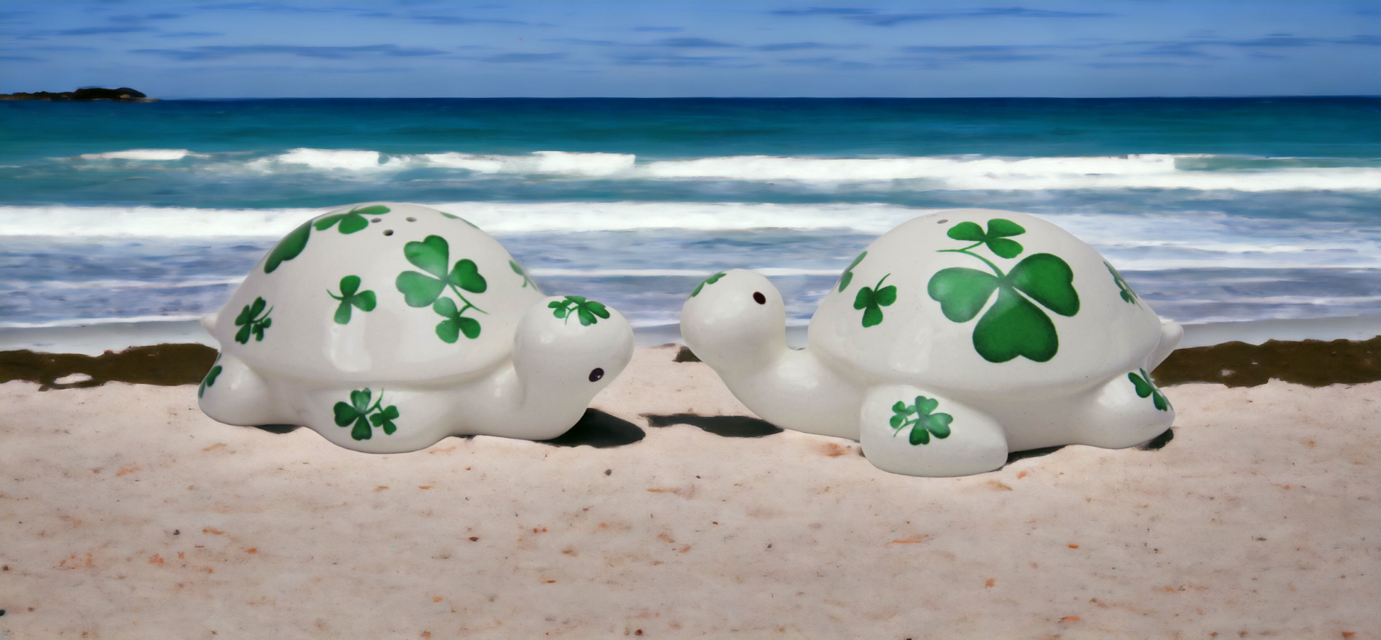 Ceramic Turtles with Shamrock Design Salt and Pepper Shakers Home Décor Gift for Her Mom Kitchen Décor Irish Saint